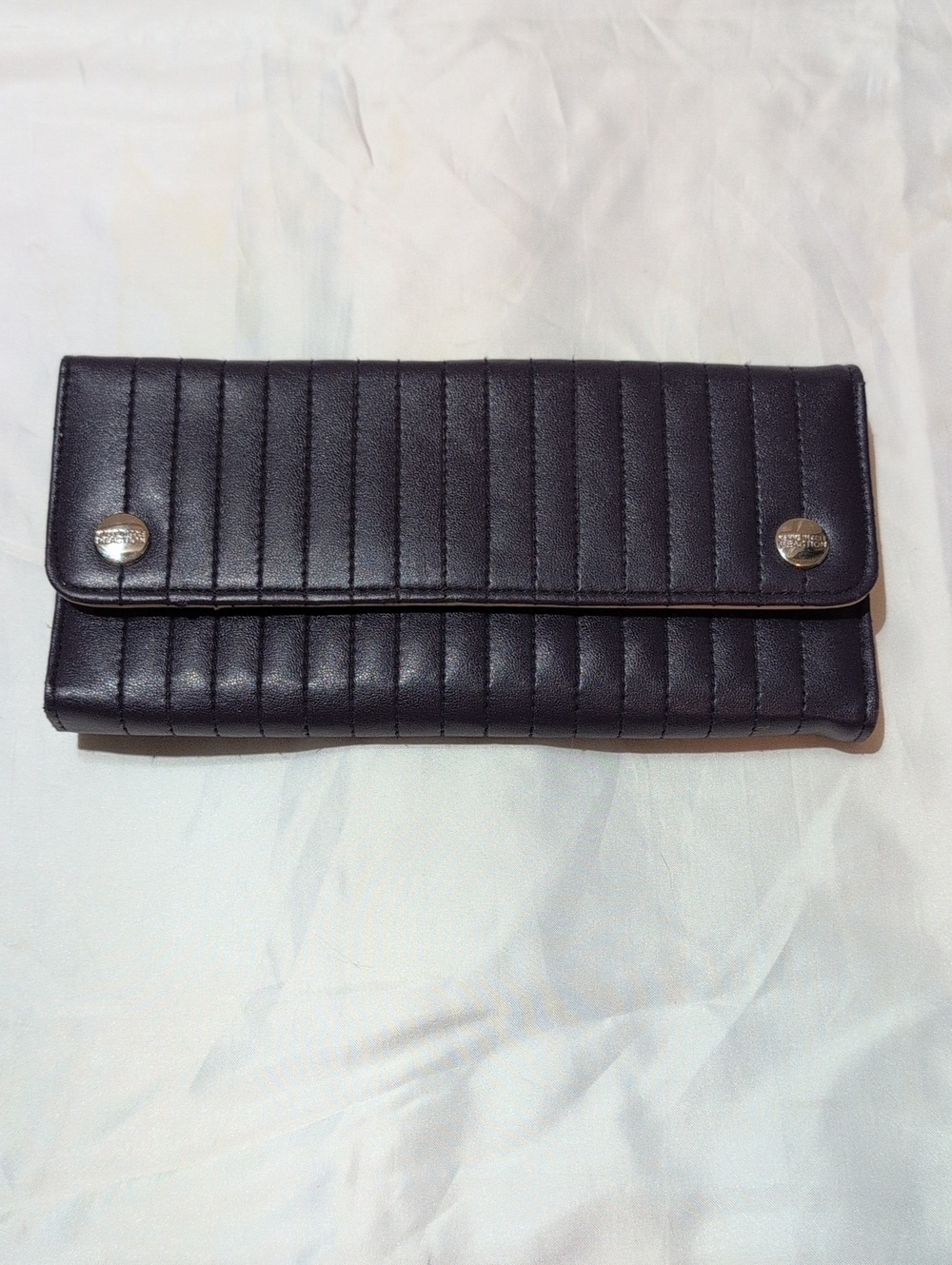 Quilted Tri-fold Wallet with Snap Closure In Eggplant Purple